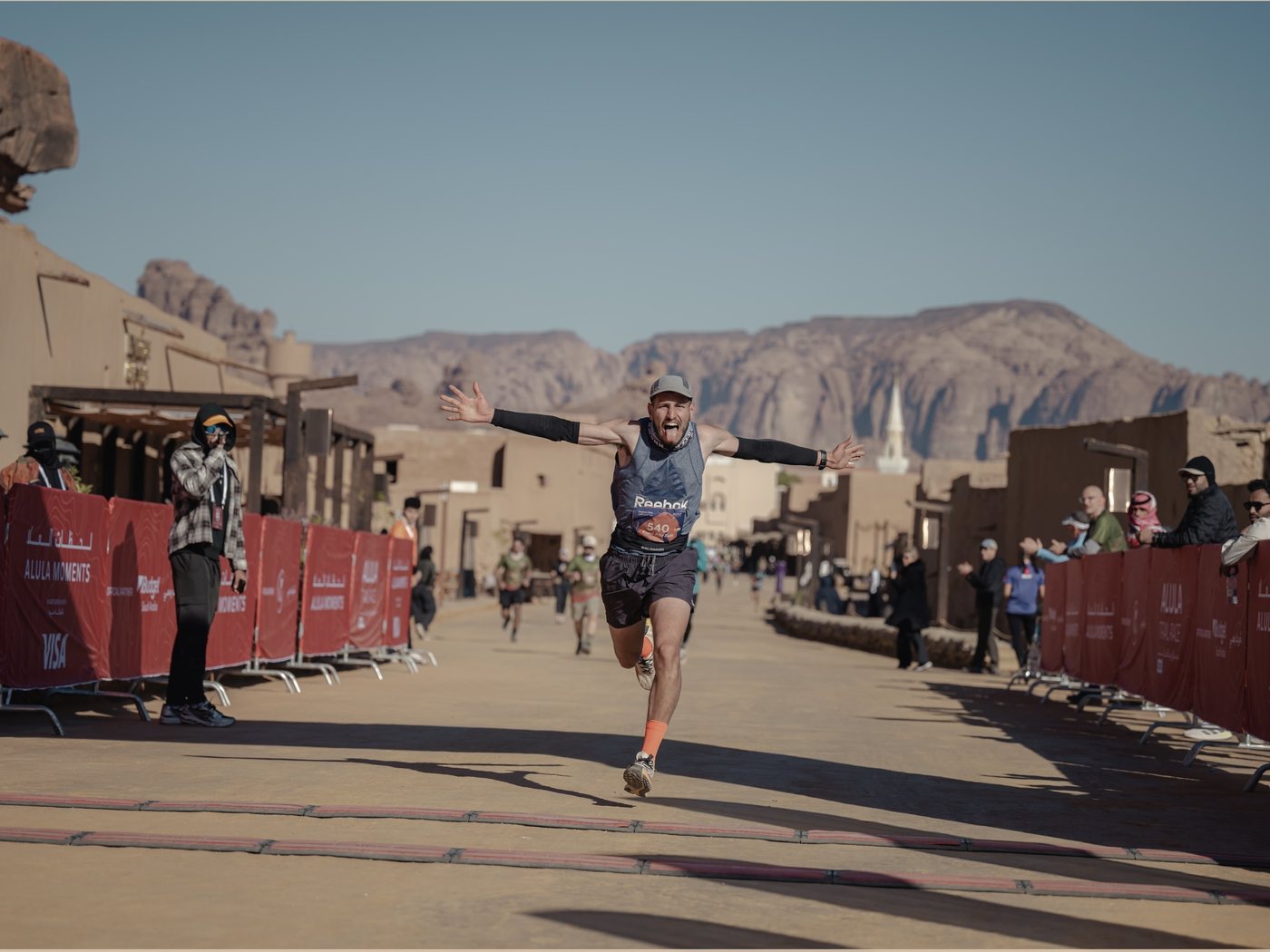 Fuad Abu Safi crossing the finish line at the AlUla Ultra Trail