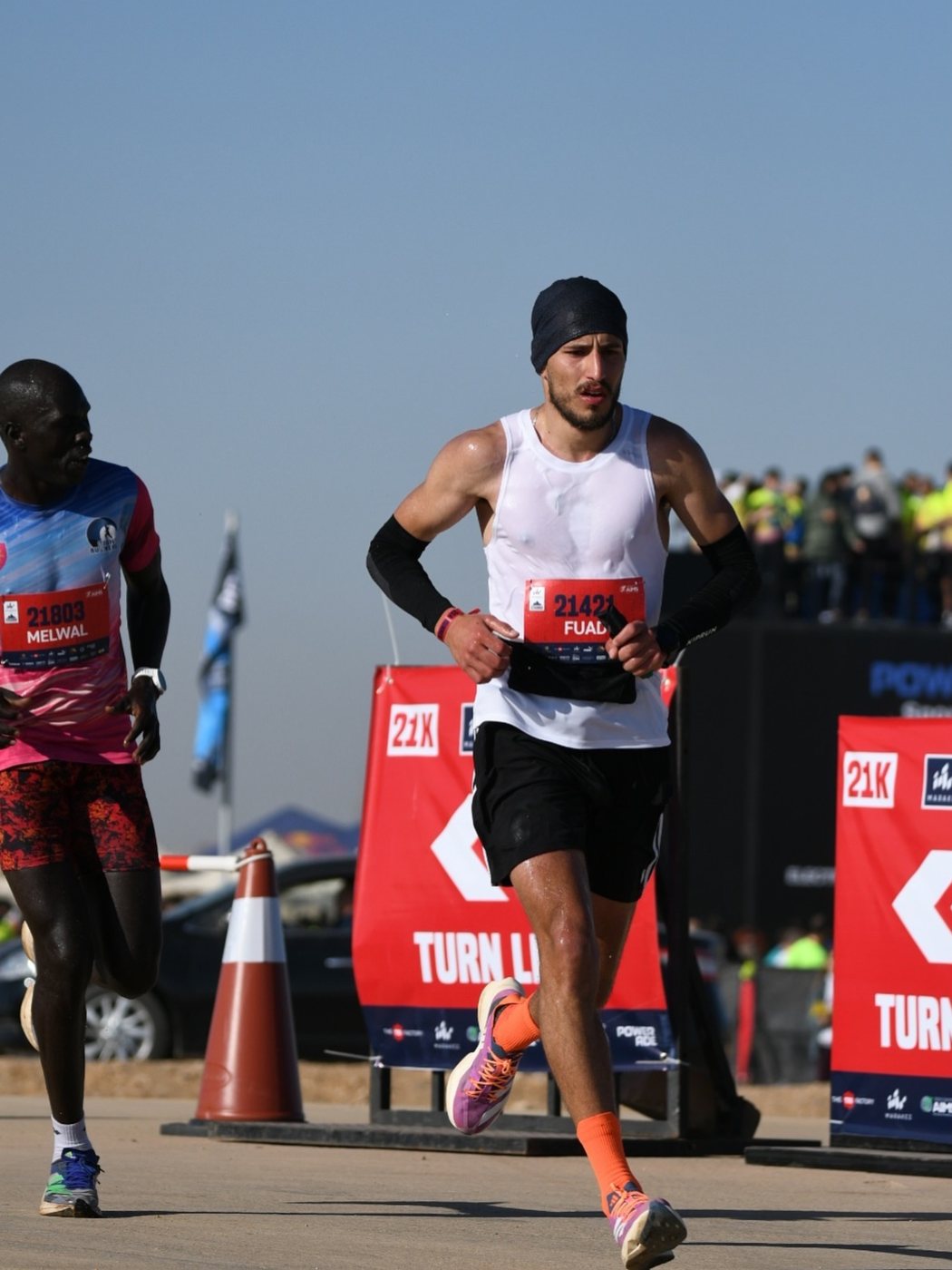 Fuad Abu Safi at the 21 km turn point of the Pyramids Half Marathon